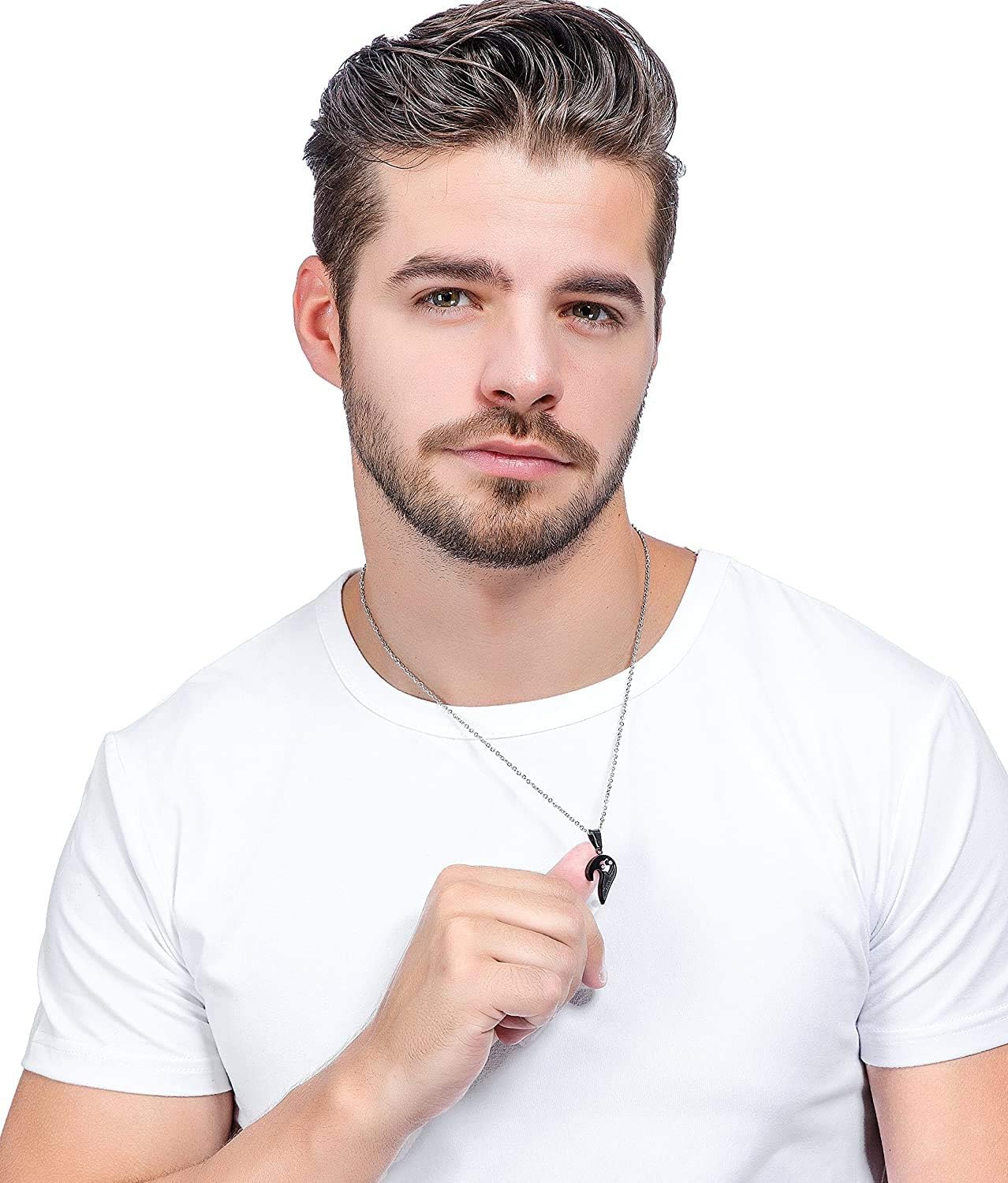 Stainless Steel Mens Womens Couple Necklace Pendant Love Heart CZ Puzzle Matching